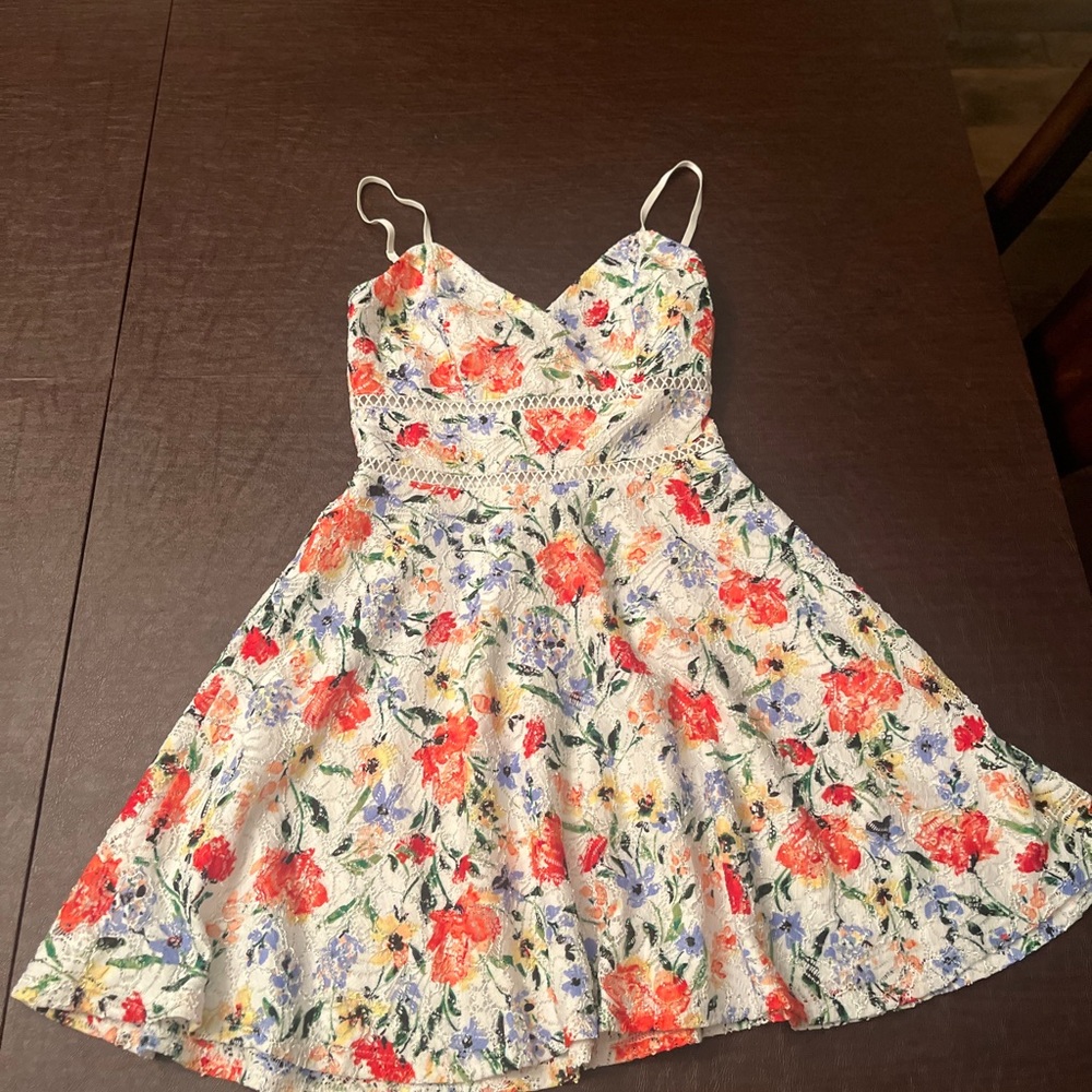Blue Rain Floral Dress with Red and Blue
